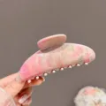 Peach pink crescent hair claw clip marbling updo shark clip sweet hair accessory for daily styling - Pink and Green Inked Semicircle Style / 11cm