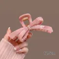 Pink marbled bow hair claw clip 12.5cm large acetate hair jaw clip for women and girls - Pink and Green Inked Bowknot Style