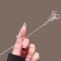 Magic wand hair stick pink crystal heart hair pin cute Japanese minimalist hair accessory - Heart Crystal Wand / Silver