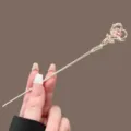 Chic magic wand hair stick with pink heart crystal, elegant gold metal hair accessory for women. - Heart Crystal Wand / Gold