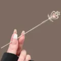 Japanese cute magical wand hairpin with pink crystal heart and wings for sweet girls fashion. - Crown Heart Wand / Gold