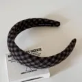 Französisches Vintage breites Haarband aus kariertem Stoff für Damen Herbst Winter - Schwarzes Karo-Haarband / 4cm