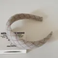 Französisches Vintage Karo breites Haarband braune Herbst Winter Haarreif Haarschmuck - Beige Kariertes Stirnband / 4cm