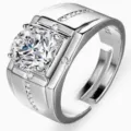 Heren Klassieke Open Zilveren Ring met Zirkonia Solitair Band Instelbare Maat Variant - Open Verstelbaar / Herenring