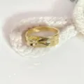 Gold crochet tension ring for knitting and crafting, adjustable metal finger guide tool for yarn. - Open Adjustable / Single Hook Gold