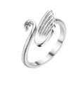 Elegant silver swan shaped open ring for women fashion jewelry daily wear accessories - Open Adjustable / Swan 2