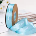 Nastro di raso blu con testo stampato per confezioni regalo e decorazioni per feste. - Azzurro