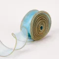 Rotolo nastro organza, nastro trasparente iridescente con bordo oro, 4 cm per 9 metri lunghi. - Bordo Dorato Blu Cielo Nastro a Rete 10 Iarda