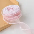 Nastro di tulle perlato rosa per confezioni regalo, decorazioni per torte e bouquet. - Nastro di Perla Rosa 5 Iarda