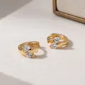 S925 sterling silver double diamond intertwined hoop earrings, elegant minimalist jewelry design. - 925 Silver / Gold