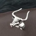 Vintage Punk Bull Head Open Ring Retro Silver Animal Finger Ring Adjustable Jewelry - Open Adjustable / Ox 11