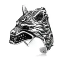Vintage Punk Wolf Kop Ring Roestvrij Staal Open Verstelbaar Zilver Dieren Mannen Sieraad - Verstelbare Open Maat / Wolf 3