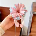 Chouchou en tissu floral avec de jolies lanières de tulipe pour de belles coiffures. - 5# Bleu Rose