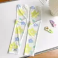 Manchettes de protection solaire en soie glacee imprimees pour femmes velo blanc. - Taille unique / Floral Jaune