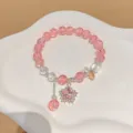Bracelet en perles de cristal rose craqué avec pendentif étoile en strass brillant pour femmes. - Rose Pêche