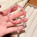 Rosa Perlenarmband für Damen mit Kristallperlen und niedlichem Schmetterlingsanhänger Geschenk. - Rosenrosa