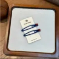 Jolies pinces à cheveux barrettes cœur coréennes bleu foncé avec motif cœur rouge style. - Paire Rouge