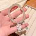 Pulsera de Cuentas Degradado Mujer Lujo Cristal Mariposa Cadena de Mano Modelo Tipo - Rosa y Verde