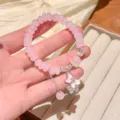 Pulsera de cuentas rosadas para mujer, lindo colgante de mariposa pulsera de cristal - Rosa Flor de Durazno