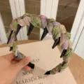 Cerchietto in tessuto intrecciato stile coreano con denti, elegante fascia in chiffon per donne - Uva Verde Gelsomino (3 Fili)