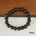 Schwarzes Obsidian-Imitat Armband mit 10mm runden Glasperlen für tägliche Mode und Geschenke. - Einreihiges Armband / 10mm / Schwarz