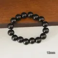 12mm Schwarze Obsidian Imitation Perlenarmband Runde Glasstein Charme Armband für Damen - Einreihiges Armband / 12mm / Schwarz
