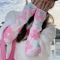 Manches de protection solaire en soie glacee a fleurs roses pour femmes, cyclisme d'ete. - Taille unique / Floral Rose