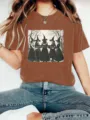 Women vintage witch graphic short sleeve crew neck t-shirt casual brown summer top tee - Rust Red