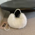 Sac à épaule moelleux et pelucheux blanc pour femme, sac à main d'hiver en fausse fourrure. - Sac Unique / Blanc Cassé