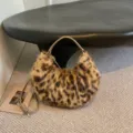 Sac a epaule moelleux imprime leopard automne hiver fourre-tout pelucheux sac sous bras chic - Sac Unique / Imprimé léopard