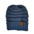Blue grey knit beanie winter warm cuffed slouchy hat for outdoor cold weather daily wear - One Size / Blue