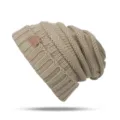 Khaki knit beanie winter warm ribbed slouchy hat for men and women outdoor cold weather - One Size / Khaki