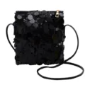 Schwarze Pailletten Umhängetasche Mini quadratische Tasche mit dünnem Riemen Damen Stil Variante - Schwarz