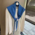 Knit false collar blue scarf white sweater chic autumn layered triangle shawl warm - One Size / Blue