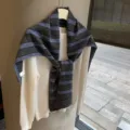 Bufanda chal de punto a rayas horizontales estilo coreano para mujer otoño invierno - 170x53cm / Gris Azulado