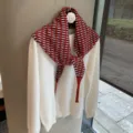 Vintage knitted triangle scarf women autumn winter stylish shawl false collar wrap - One Size / Red