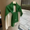 Bufanda chal de punto de lana pura de color sólido, protección cálida para el cuello mujeres - Chal / Verde / 178cm