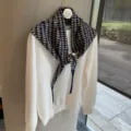 Retro plaid knitted shawl scarf women autumn winter stylish fake collar triangle scarf detail - One Size / Navy Blue