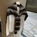 Koreanischer gestreifter Strickschal Detailansicht, minimalistisches Retro-Layering-Accessoire. - 170x53cm / Kaffee Reis