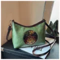 Sac à bandoulière vintage pour femme, cabas en cuir PU décontracté avec motif floral ethnique. - Vert