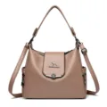 Borsa a tracolla in pelle marrone da donna con scomparti multipli e chiusura metallica. - Kaki