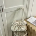 Sac Cabas Plissé Blanc Crème Cuir PU Élégant Sac Bandoulière Loisir Grande Capacité - Sans pendentif / Blanc