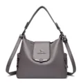 Borsa a tracolla in pelle grigia da donna, elegante borsa tote pratica per l'uso quotidiano. - Grigio scuro