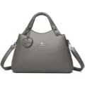 Sac à main en cuir gris pour femme, élégant cabas tendance avec poignée et bandoulière réglable. - Gris foncé