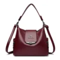 Borsa a tracolla in pelle bordeaux da donna, elegante borsa hobo con scomparti multipli. - Borgogna