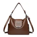 Borsa a tracolla marrone da donna in pelle PU multizona con elegante fibbia floreale. - Marrone