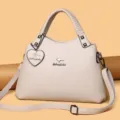 Sac a main femme en cuir beige elegante sacoche bandouliere mode fourre tout quotidien - Blanc