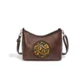 Sac à bandoulière en cuir marron pour femme, design gaufré rétro, sac besace décontracté. - Café