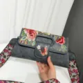 Sac à bandoulière brodé de style ethnique vintage pivoine sac bandoulière avec large sangle - Gris