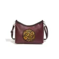 Sac porté épaule en cuir véritable pour femme style rétro ethnique bordeaux. - Violet